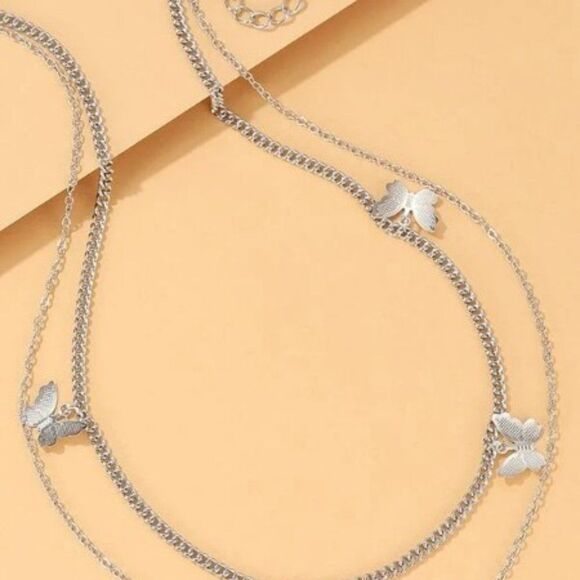 SILVER LAYERED BUTTERFLY NECKLACE  - Picture 4 of 11